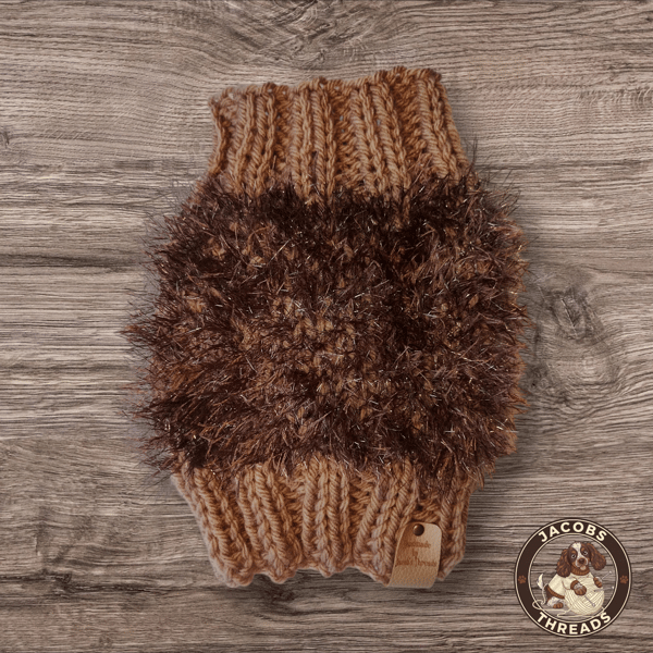 Hand-knitted chocolate & beige chunky dog snood