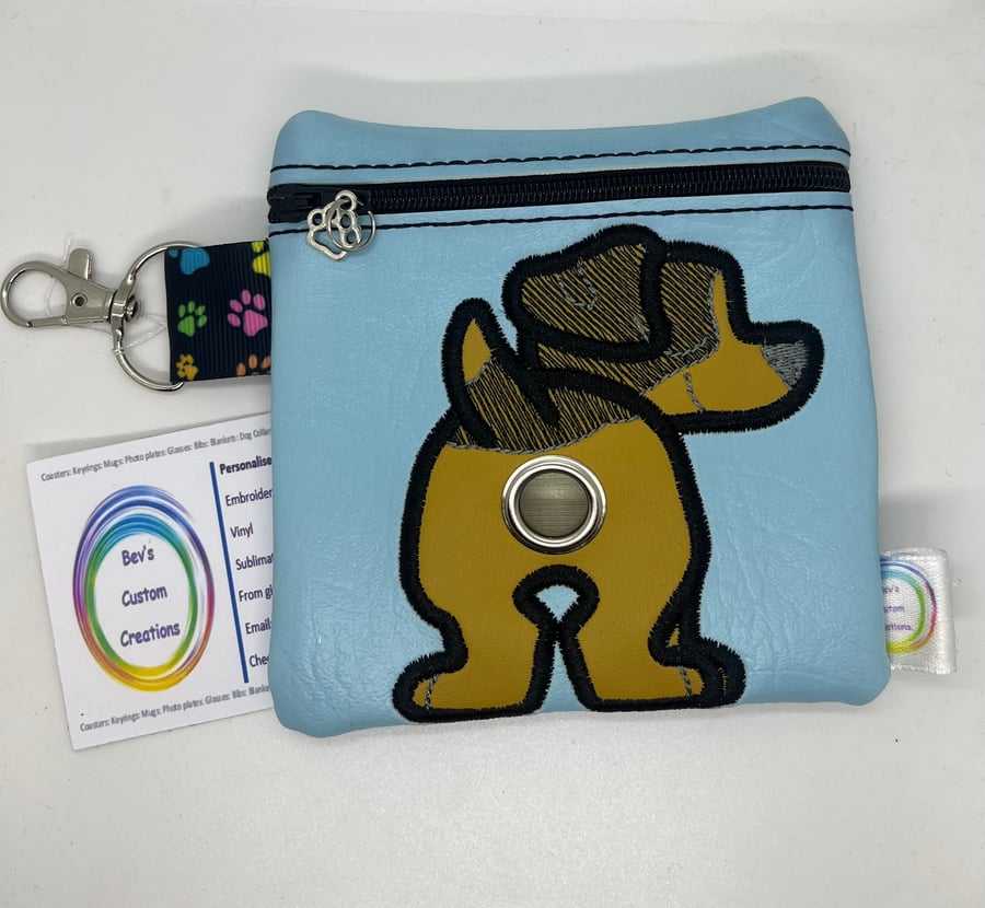 Jack Russel Embroidered Poo bag dispenser, Brown