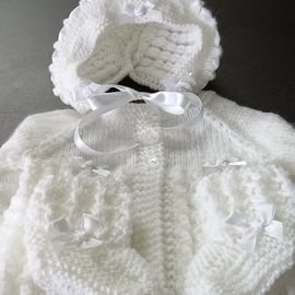 Hand Knitted Matinee Coat, Bonnet & Bootees