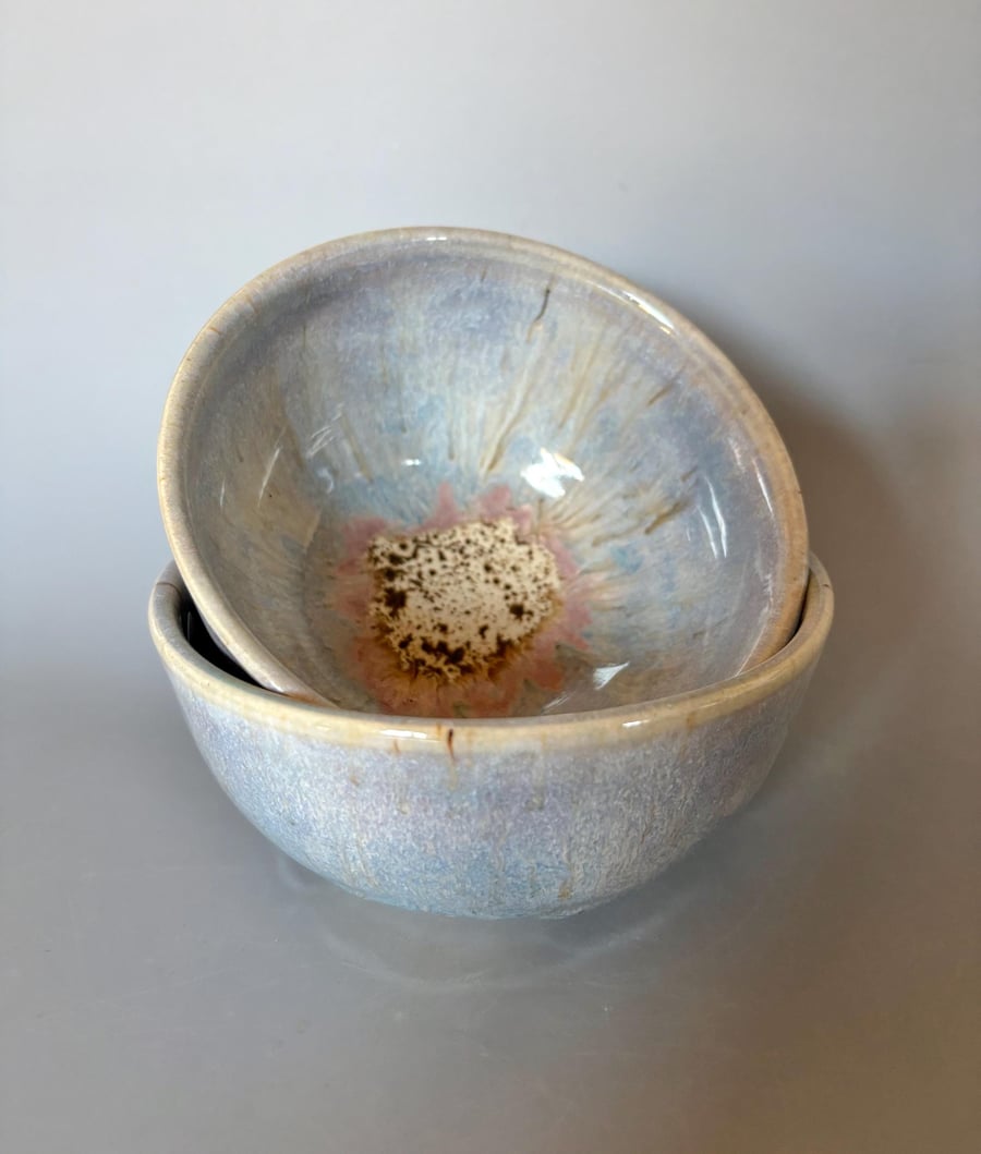 Handmade Ceramic Stoneware Bowl: Blue pink glaze