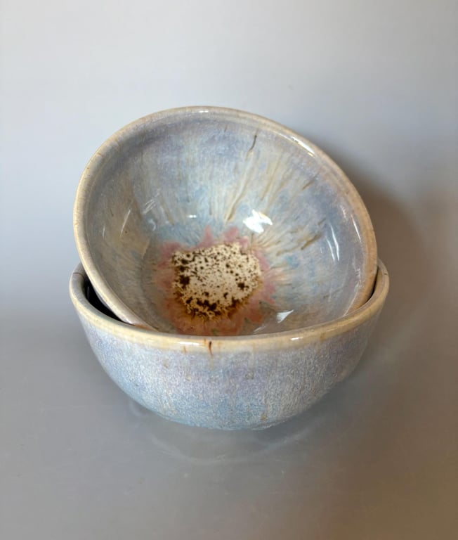 Handmade Ceramic Stoneware Bowl: Blue pink glaze