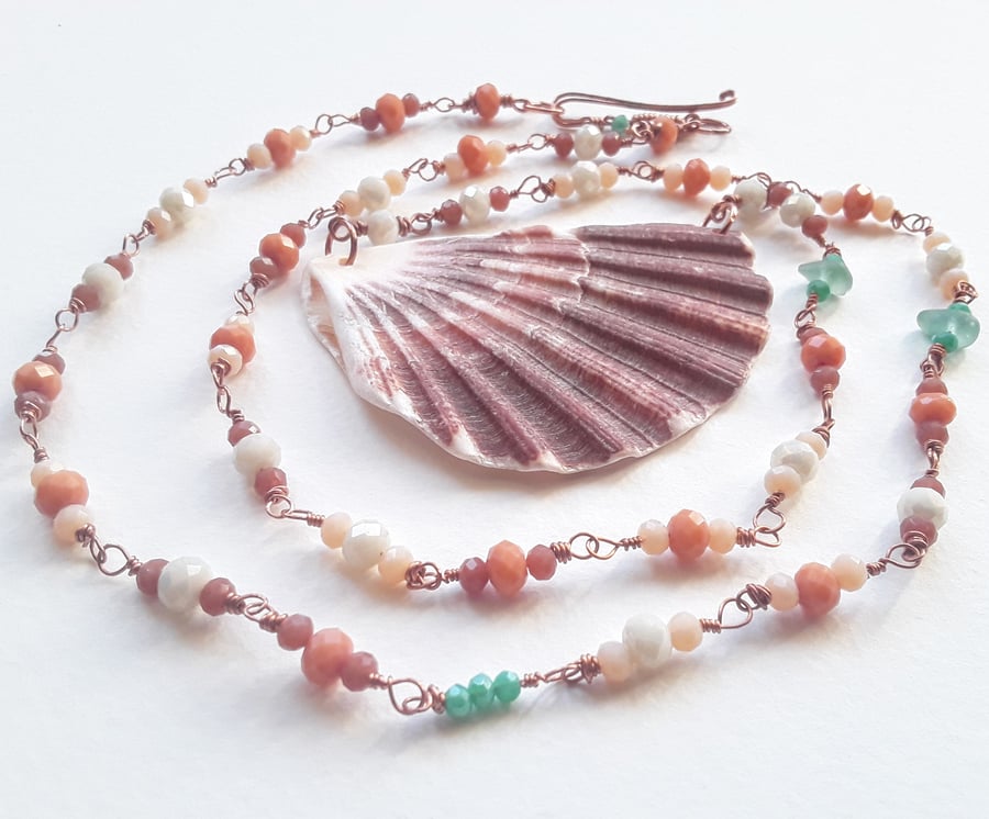 Seaworn Scallop Shell Statement Necklace with Crystal Rondelle Beads 