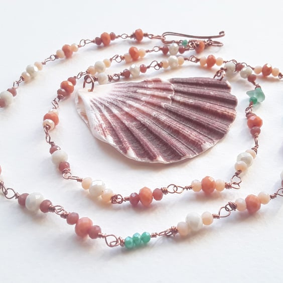 Seaworn Scallop Shell Statement Necklace with Crystal Rondelle Beads 