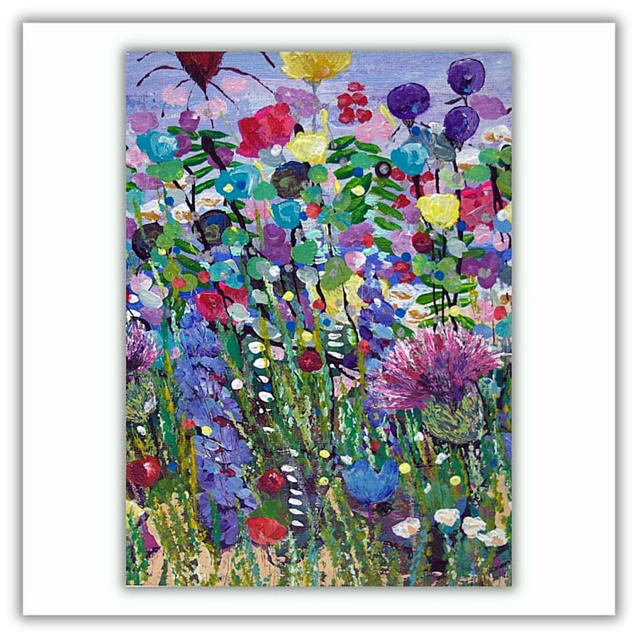 An original painting - acrylics - wildflowers - varnished and mounted