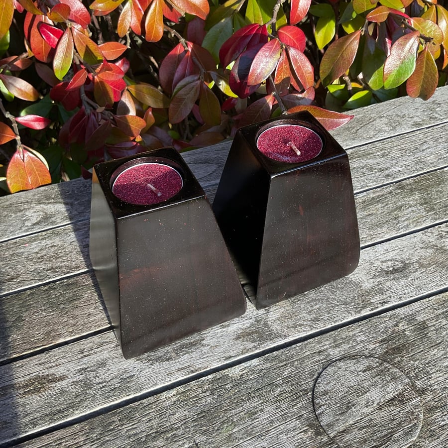Set of 2 Handmade Blackwood Candle Holders.