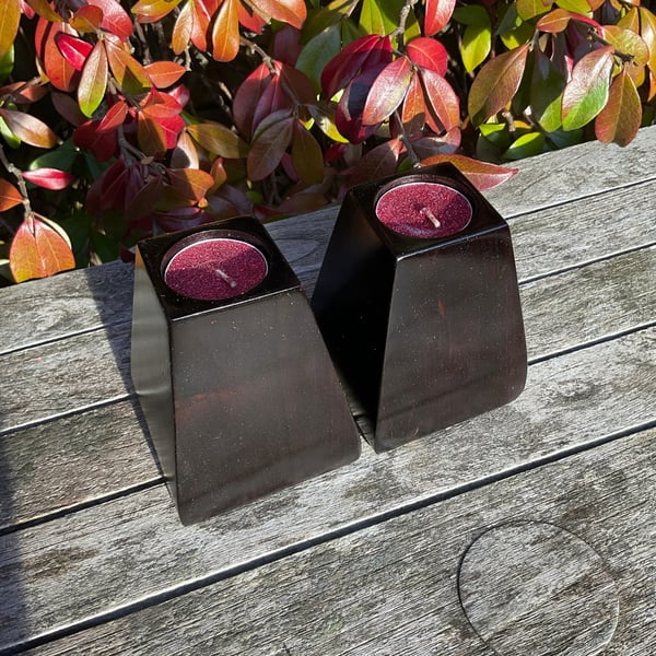 Set of 2 Handmade Blackwood Candle Holders.