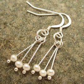 Rain Drop Silver Earrings , Rain Pearl Earrings , Storm Earrings with Rain Drops