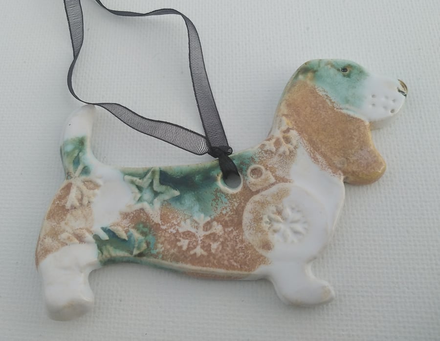 Handmade Basset hound Ceramic Hanging Decoration
