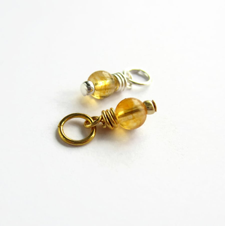 Genuine Citrine Gemstone Wire Wrapped Charm - November Birthstone - 4mm