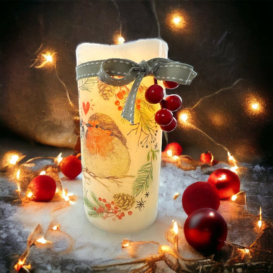 Christmas Robin Candle