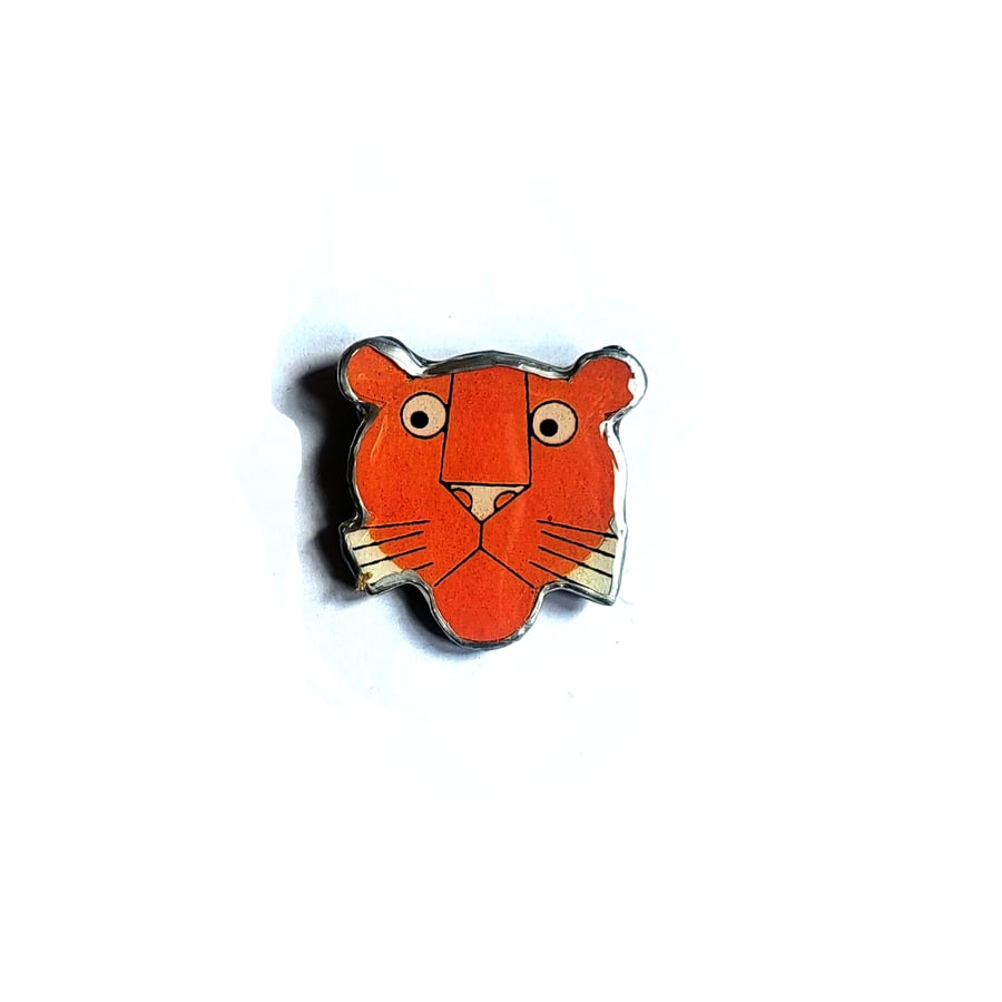 Retro Whimsical Orange Panther Brooch by EllyMental