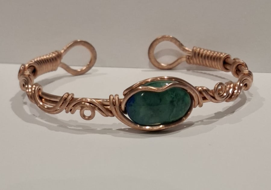 Chrysocolla and copper bracelet