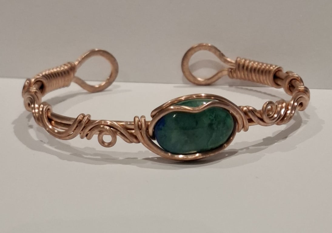 Chrysocolla and copper bracelet