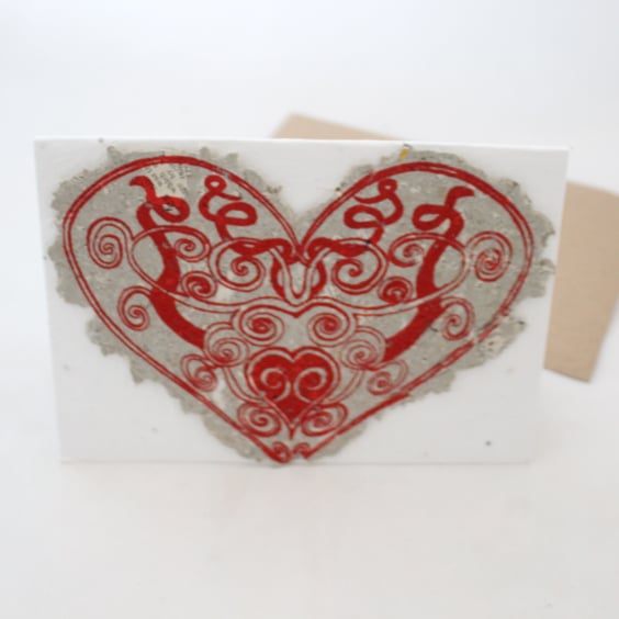 Eco plantable wildflower seed card,heart print,handmade valentine, wedding card