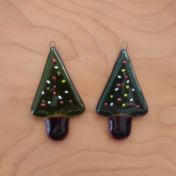 Fused glass Christmas tree decorations, set of two