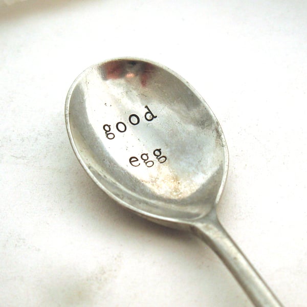 Good Egg Spoon, Handstamped Vintage Condiment Spoon