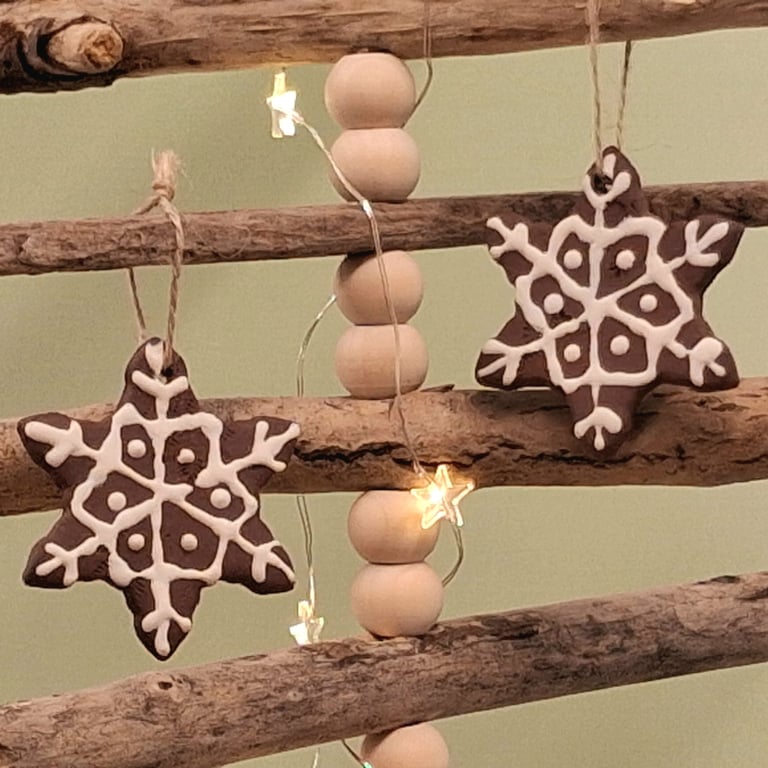 Ceramic Gingerbread Snowflake hanging decoration 