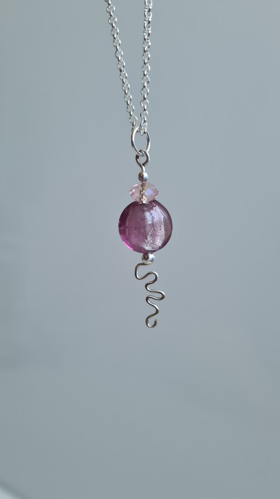 925 Silver & Pink Glass Beaded Necklace Pendant Gift Jewellery Jewelry Jewelery