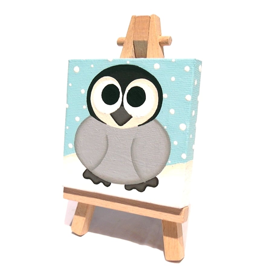 Baby Penguin Mini Art - miniature painting of a cute little penguin