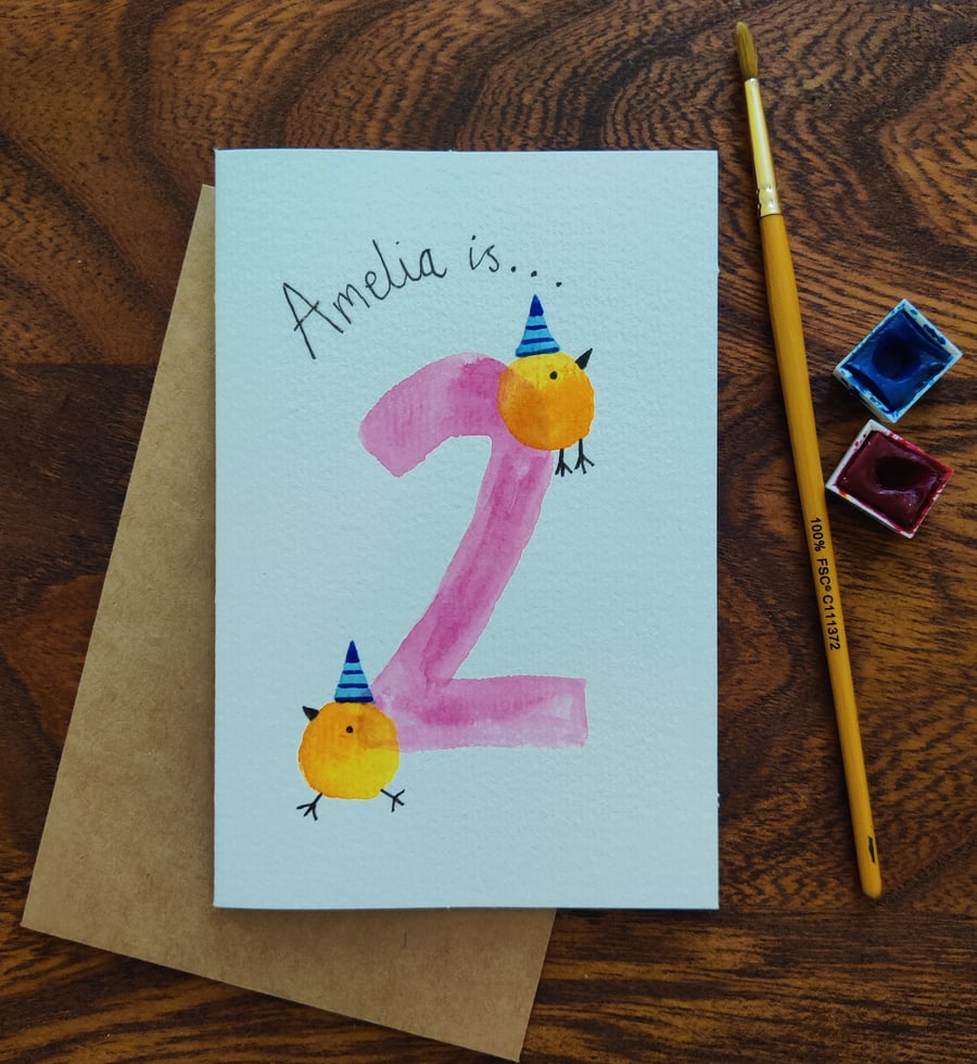 Personalised 2nd Birthday card, age 2 card, handmade card for 2 year old