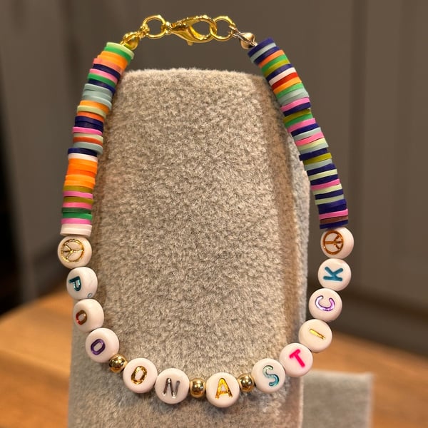 Unique Handmade bracelet with charms - wordy poo on a stick