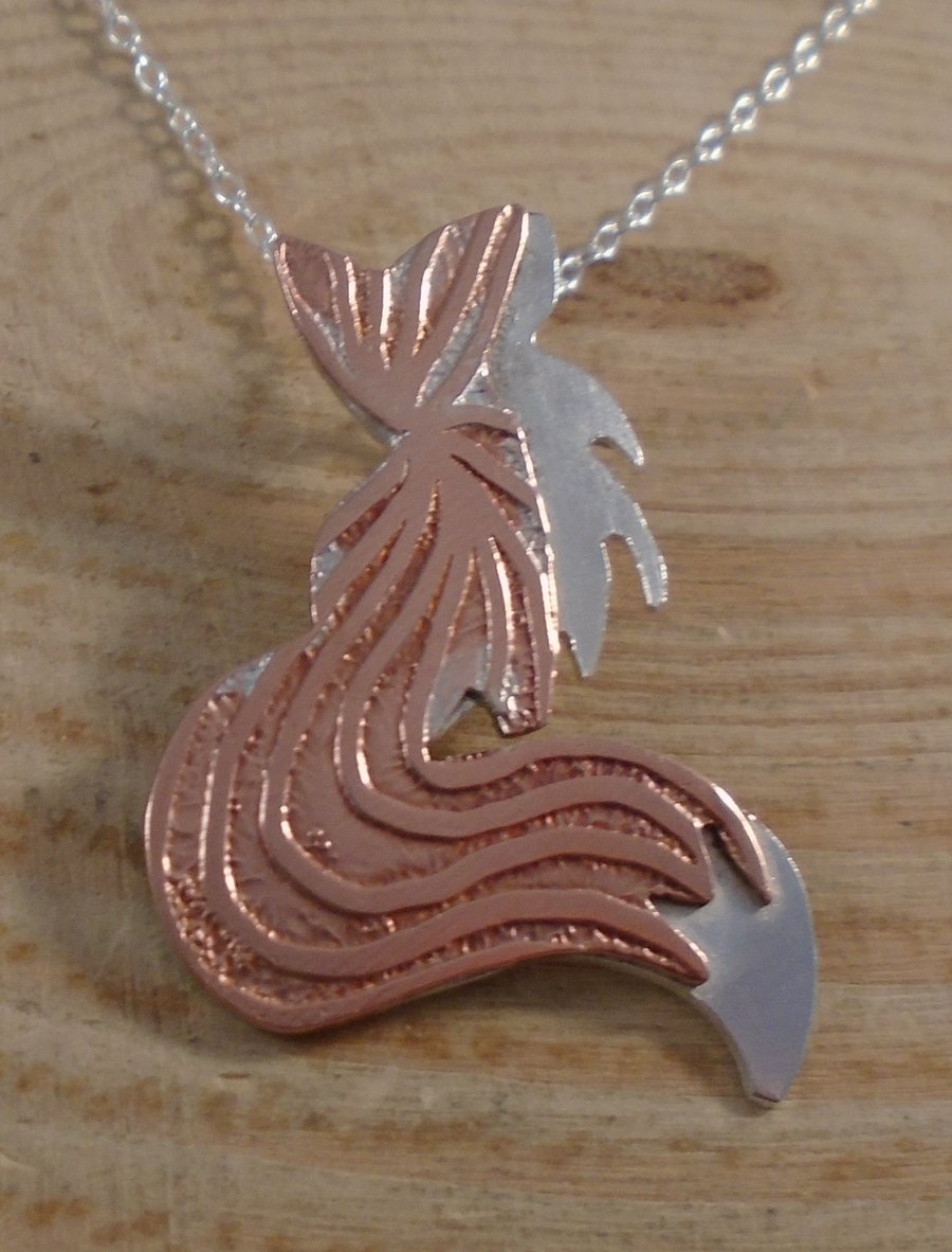 Sterling Silver and Copper Etched Fox Necklace