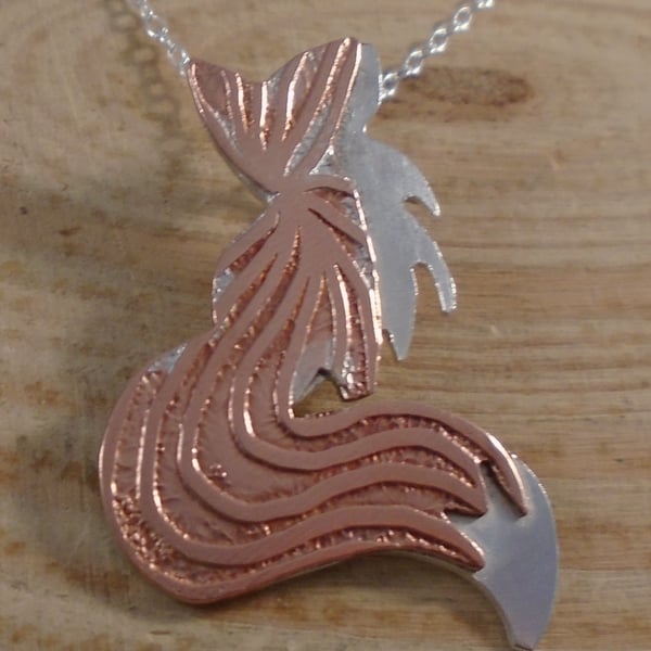 Sterling Silver and Copper Etched Fox Necklace