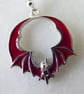 Red and Silver Bat Earrings with Silver Plated Ear Wires - Image 2