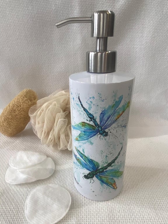 Dragonflies Watercolour Design, Liquid Soap Pump Dispenser, by Wildlife Artist S