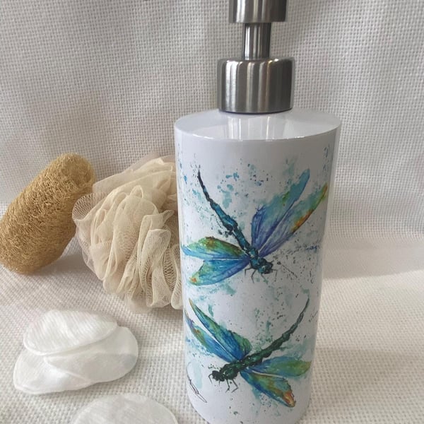 Dragonflies Watercolour Design, Liquid Soap Pump Dispenser, by Wildlife Artist S