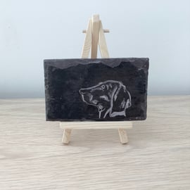 Cute Dachshund (Sausage Dog) Profile - original art picture hand carved on slate