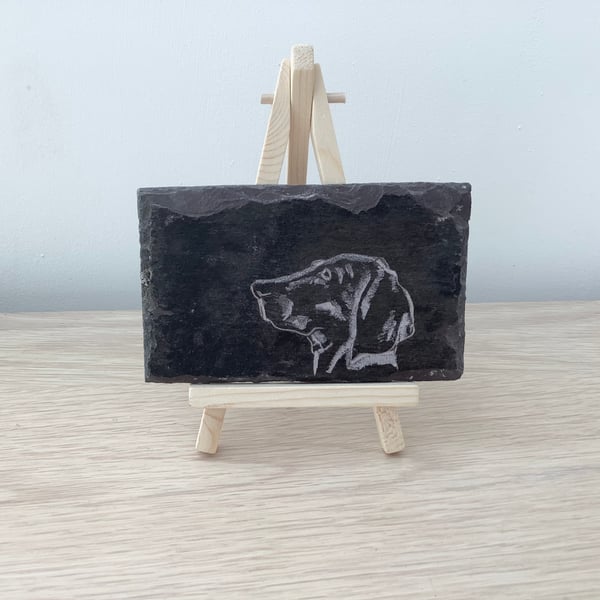 Cute Dachshund (Sausage Dog) Profile - original art picture hand carved on slate