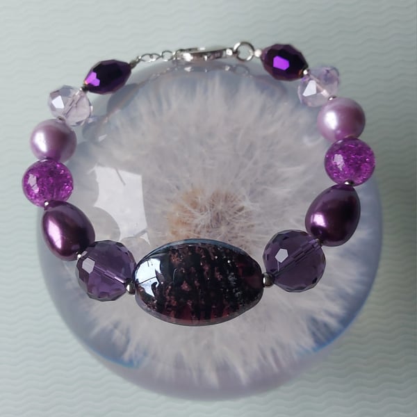 Purple Glass and Acrylic Bead Bracelet