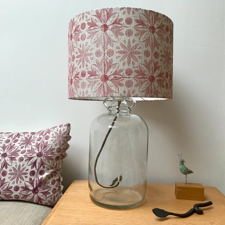 Hand Printed Linen Lampshade in Rose Pink