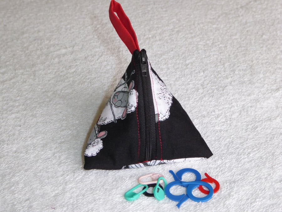  Stitch Marker Holder. Mini Pyramid Purse. Sewing Notions Holder. Knitting Sheep