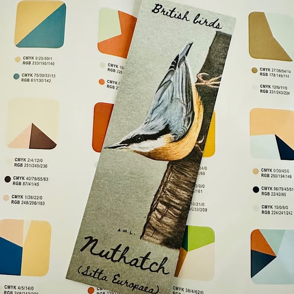 Eurasian nuthatch British wildlife bookmark 