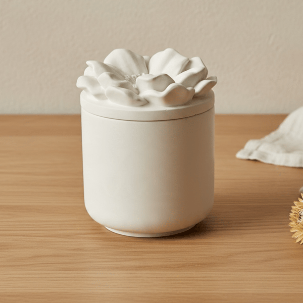 Personalised White Anemone Jewellery Box with Floral Lid for Rings and Keepsakes