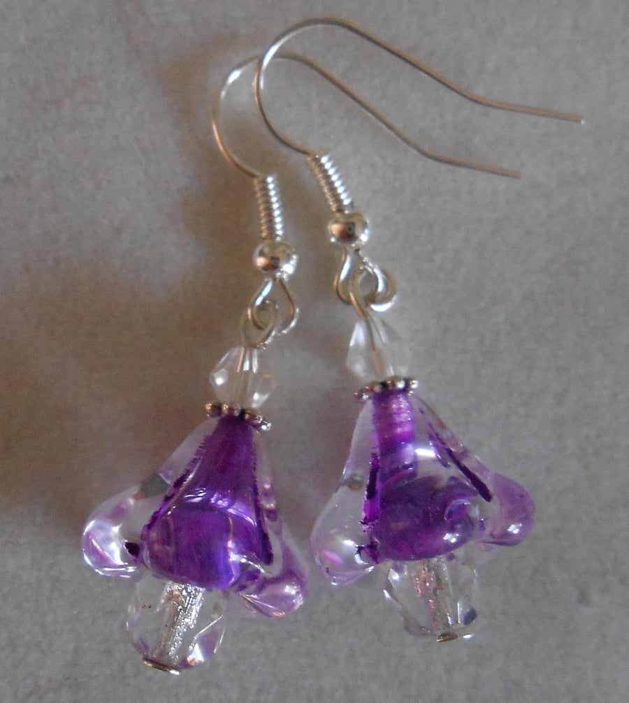 Purple glass flower bead drops