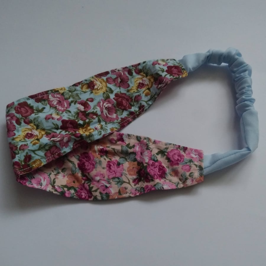 Blue and Pink Floral Reversible Headband