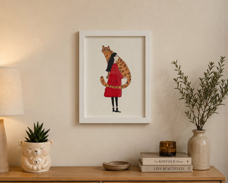 Cat and woman drawing 