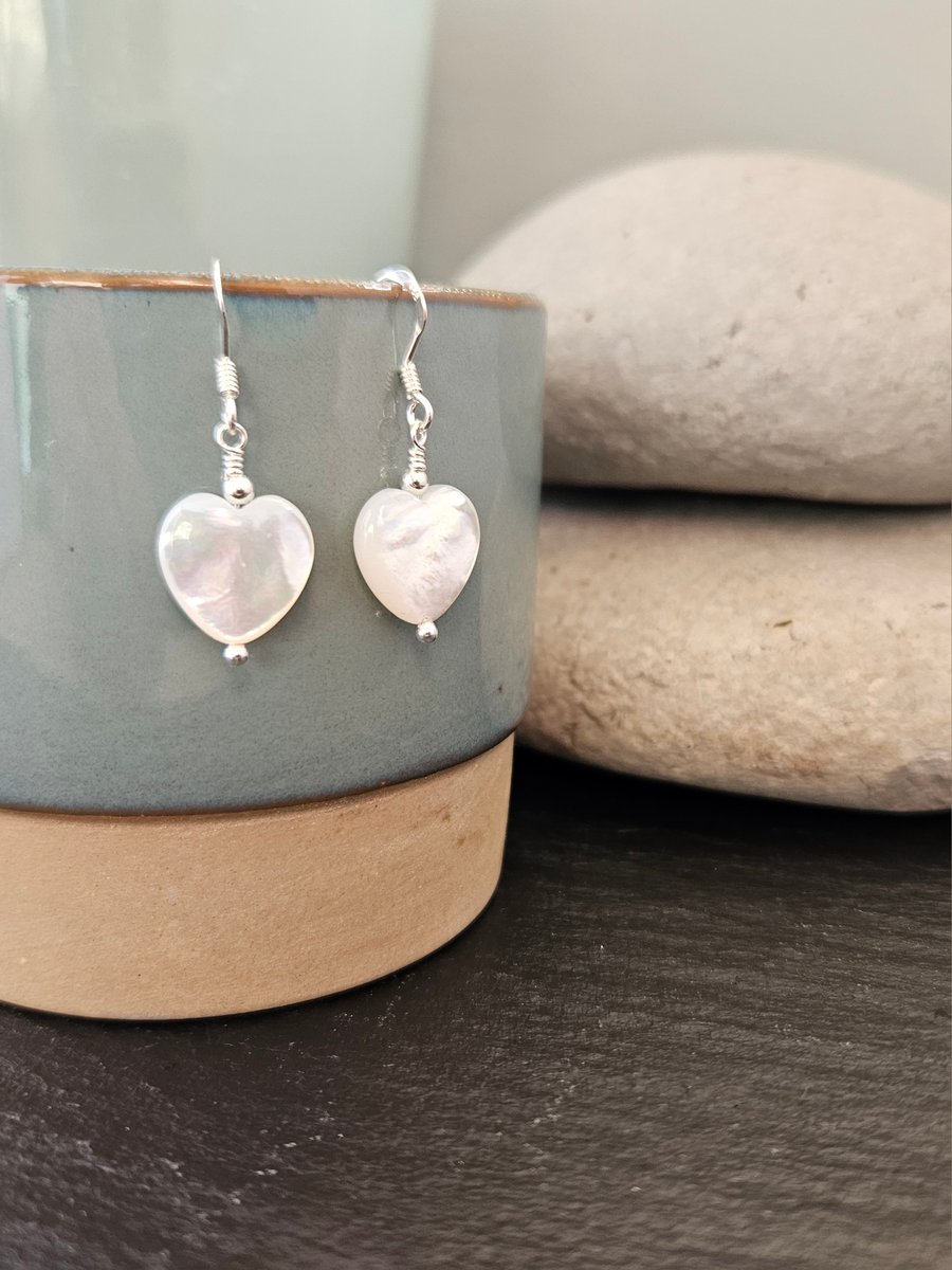 Mother of Pearl Heart Earrings