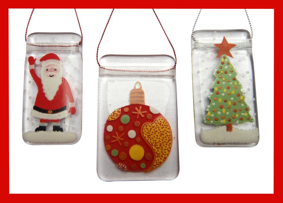 Handmade Fused Glass Christmas Tree Decorations