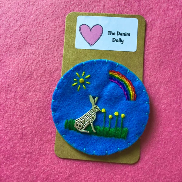 Felt Hare rainbow Brooch