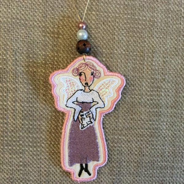 Hanging embroidered angel Beaded decoration