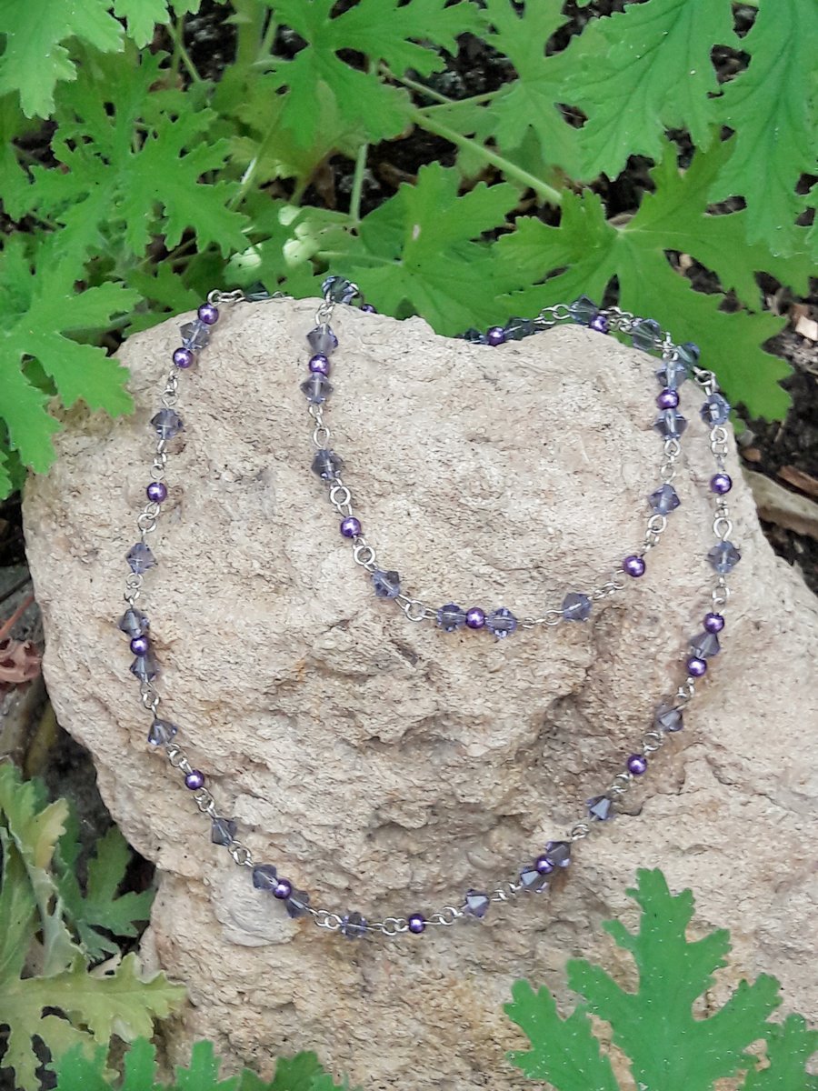 SALE Beaded purple chain necklace