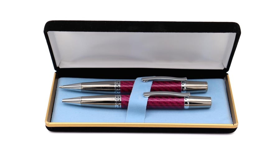 Majestic Pen & Pencil Set - Red Carbon Fibre