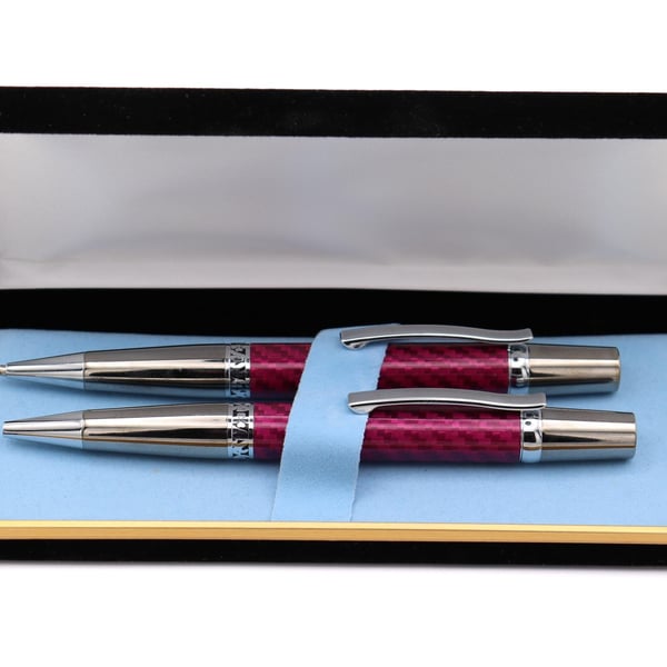 Majestic Pen & Pencil Set - Red Carbon Fibre