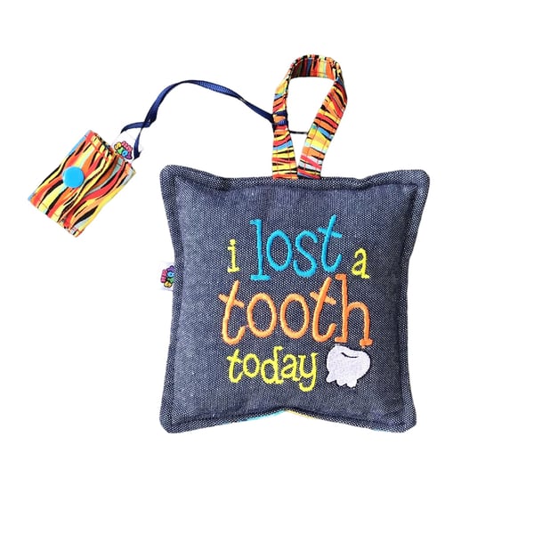 Denim Lost Tooth Cushion with mini Tooth Purse