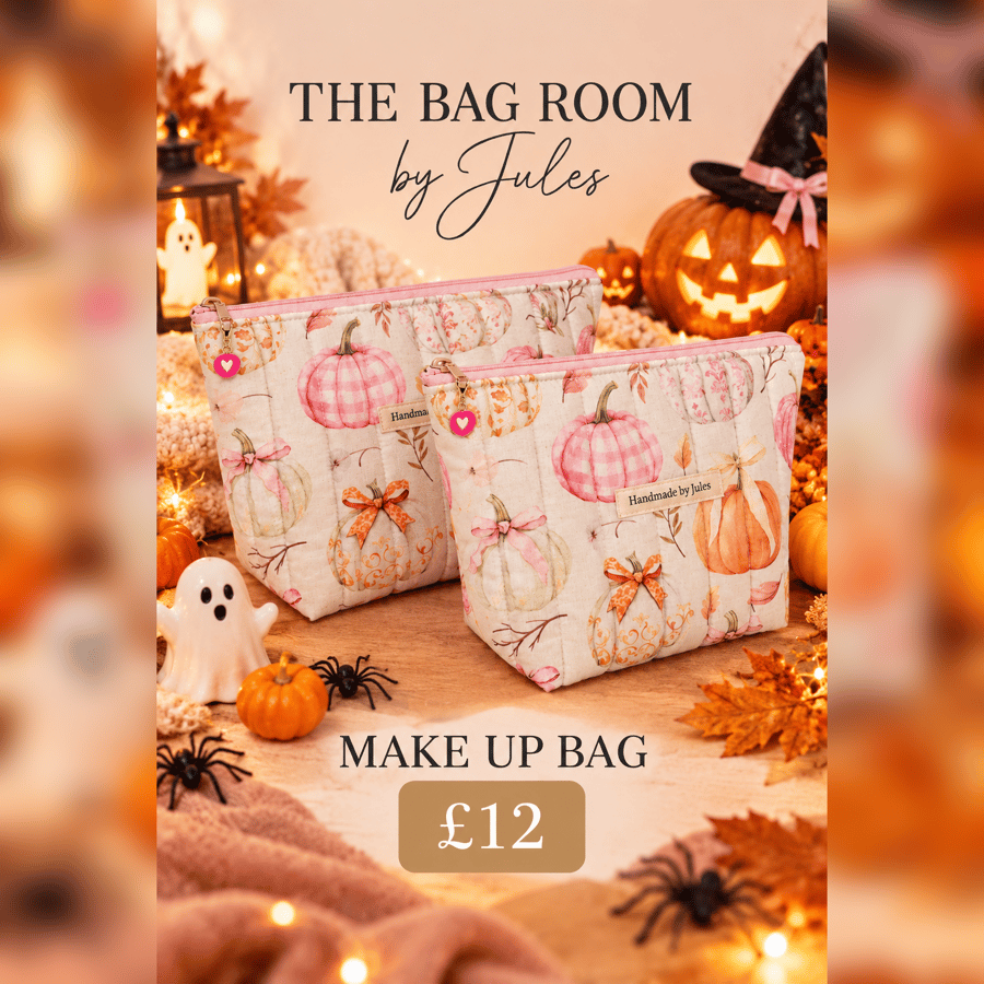 Make Up Bag in Quilted Pumpkin Fabric