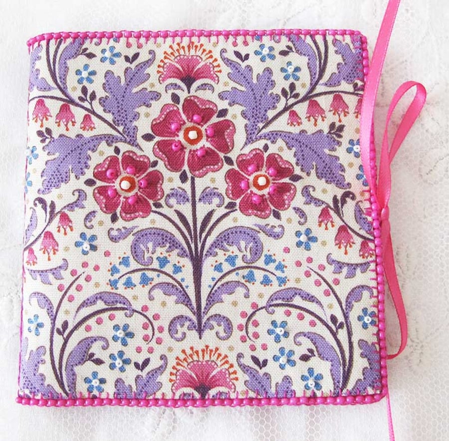NEEDLE BOOK   HAND BEADED   PINK MAUVE